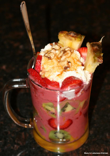Lebanese Fruit Cocktail With Ashta and Nuts