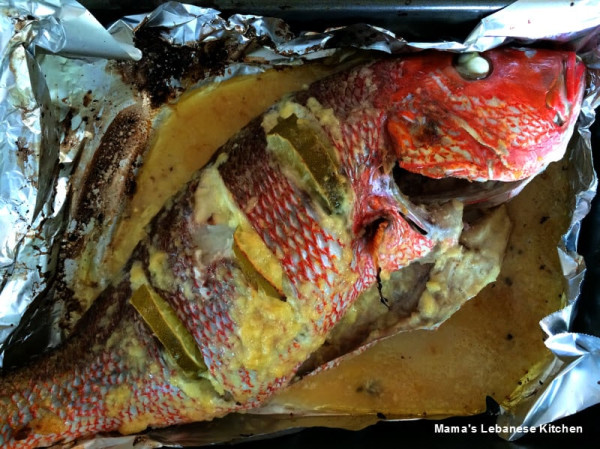 Baked Red Snapper With Garlic Lemon Sauce